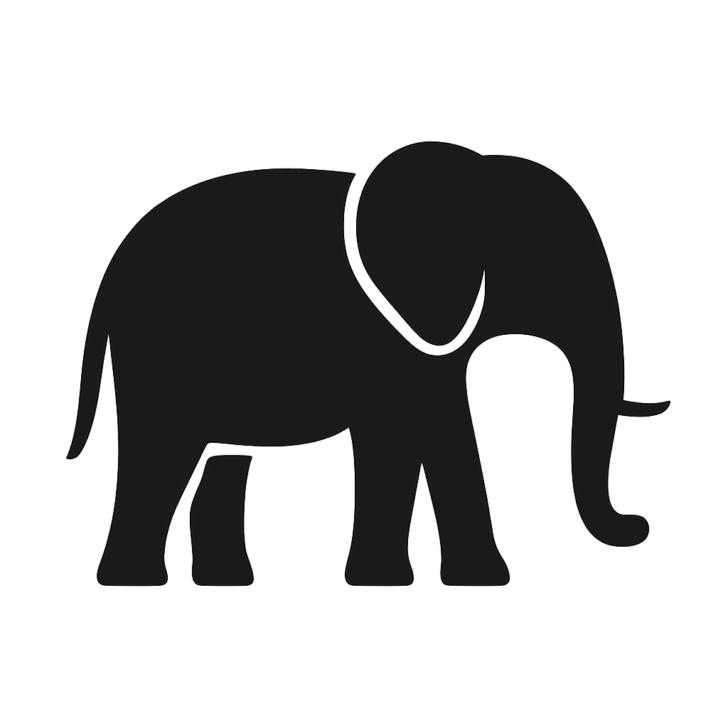 Plain black elephant silhouette before it is split into mosaic pieces