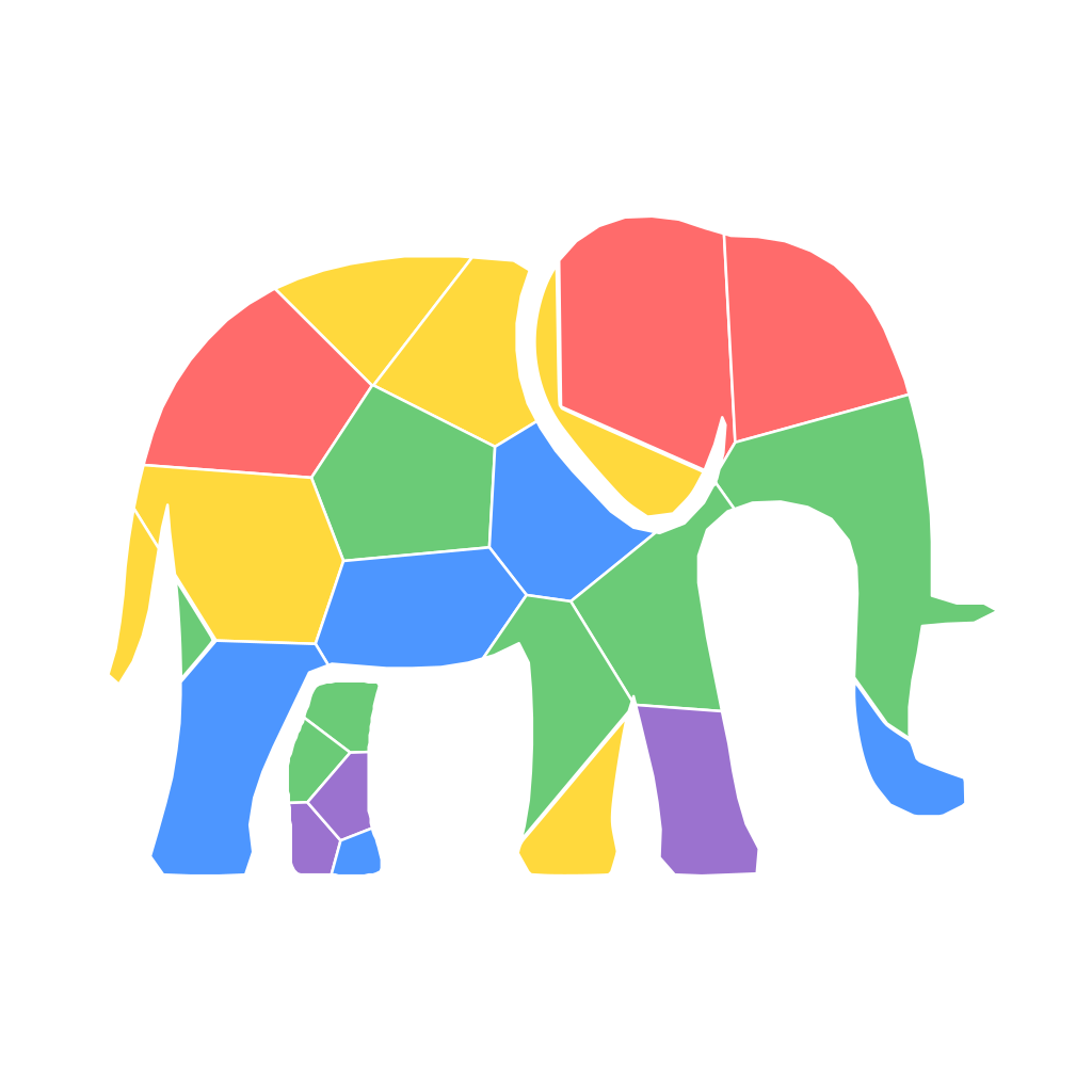 Elephant mosaic sticker split into 24 colored pieces on an easy setting