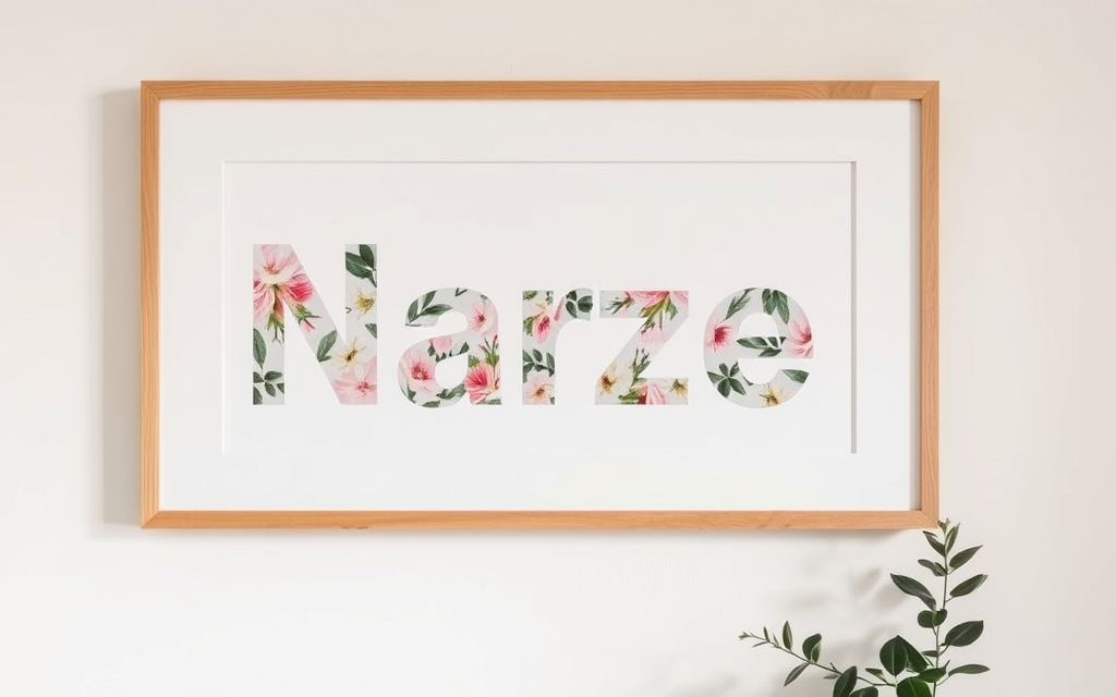Framed personalized name print with letters filled with floral textures
