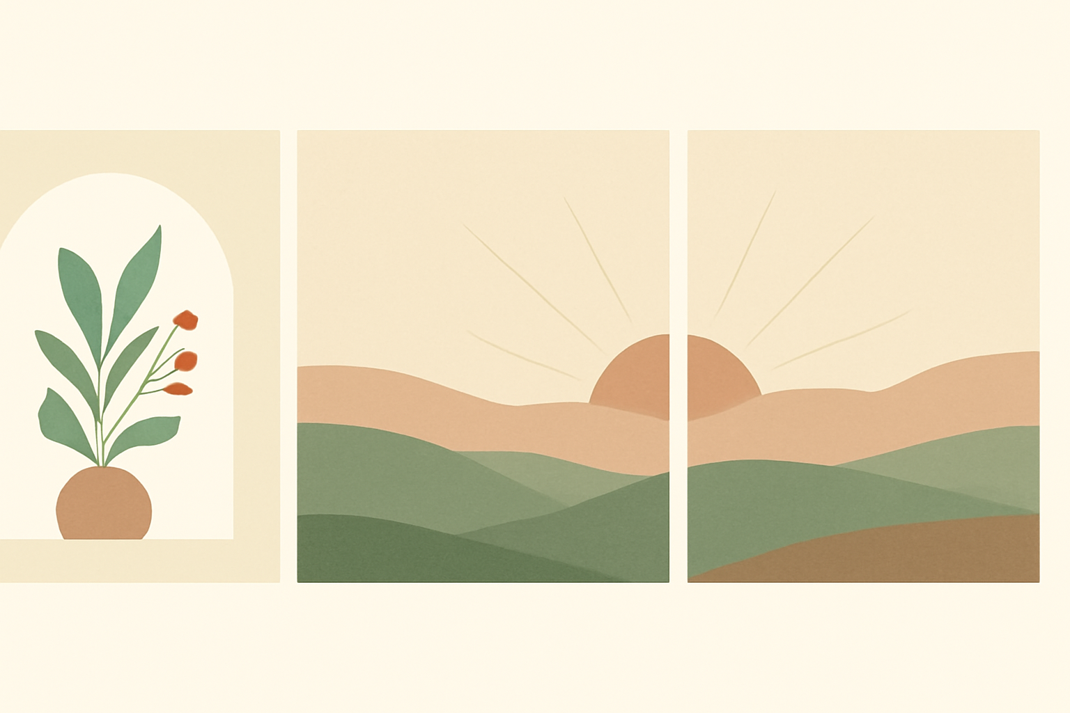 Four carousel slides in a row: an arch-shaped cover card followed by three slides sharing one continuous panoramic scene