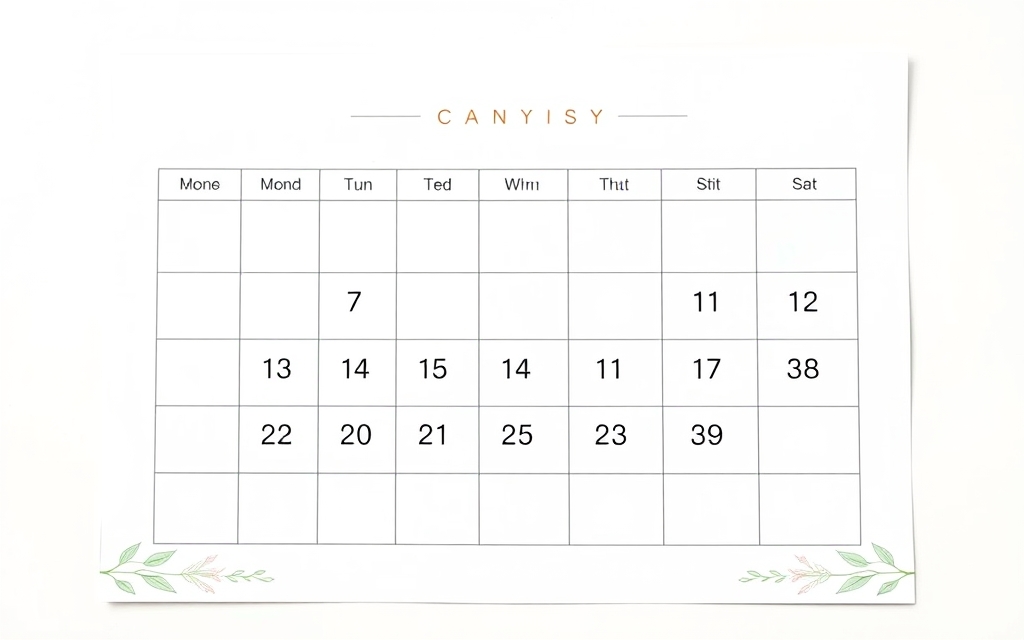 A printable monthly calendar page with a sage-green botanical border