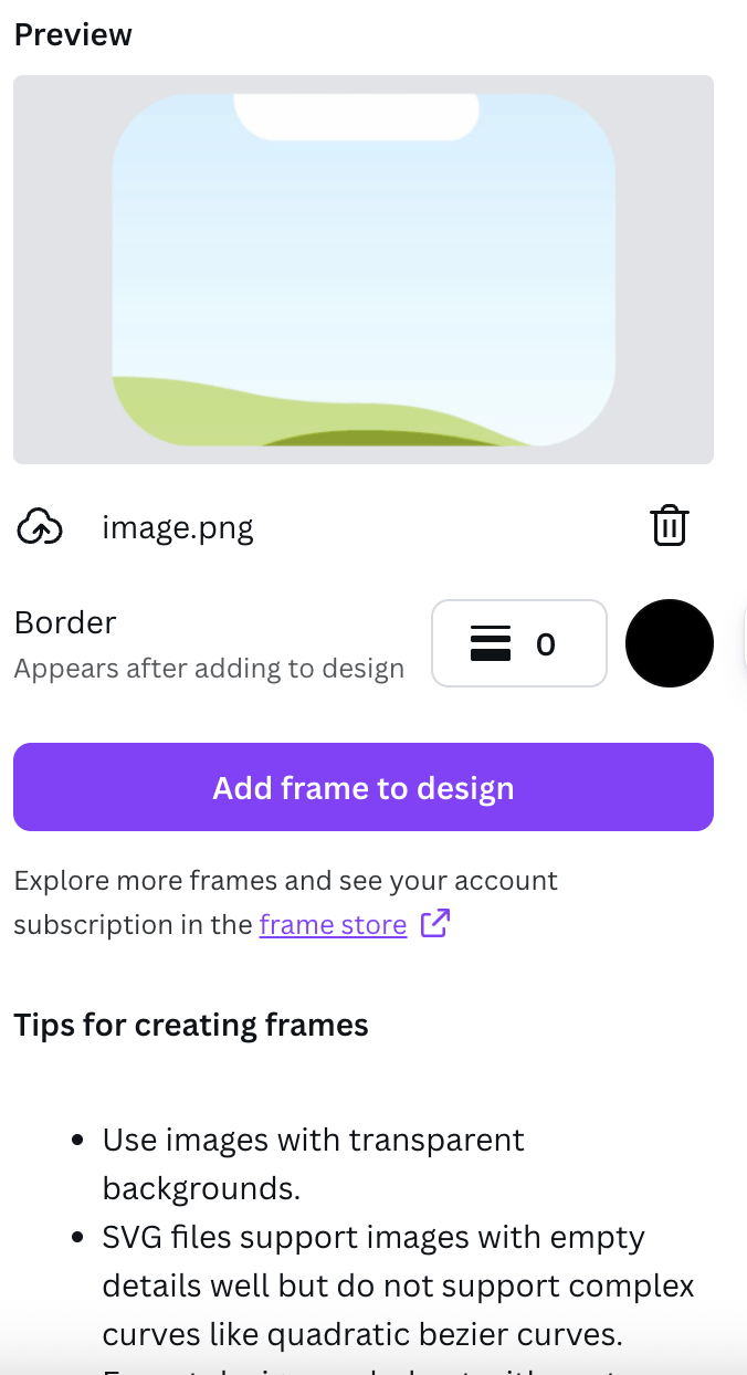 Image to Frame converting an uploaded image into a Canva frame