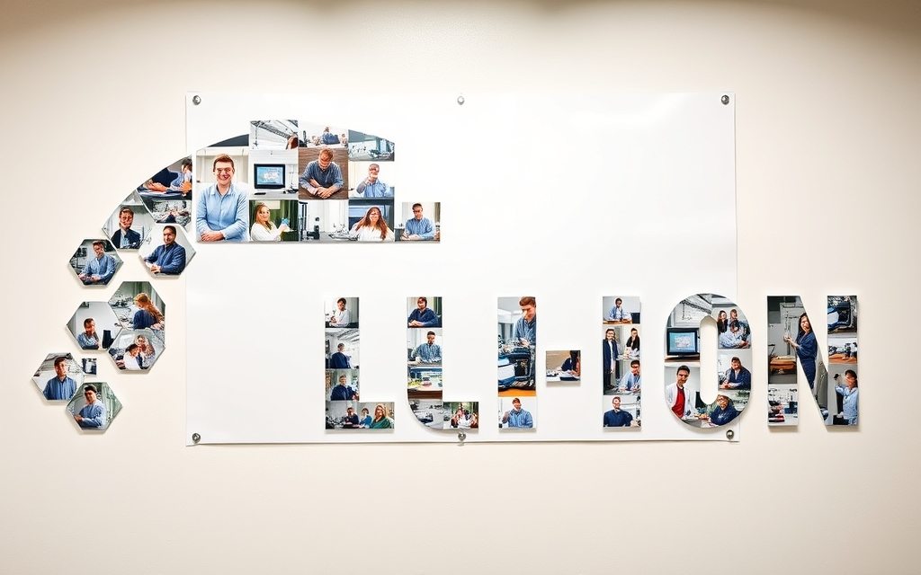 Project poster with an arc photo collage, hexagon photo cutouts and a title made of photo-filled letters