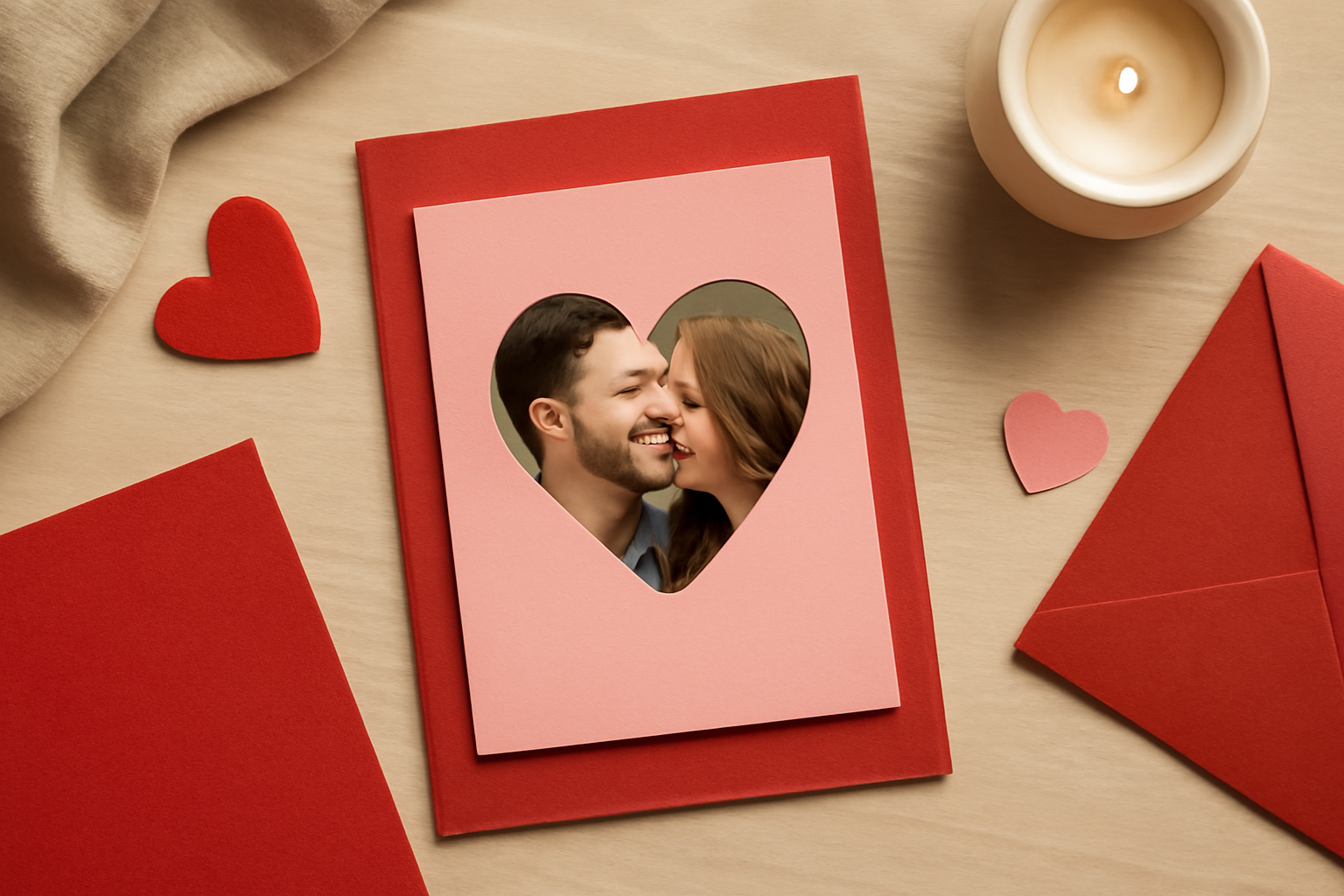 Thiệp Valentine có ảnh đặt trong khung trái tim