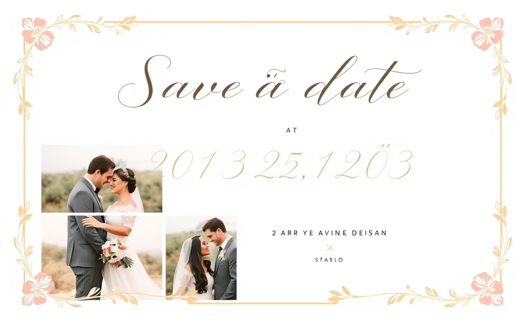 A wedding save-the-date with a photo collage and elegant couple names