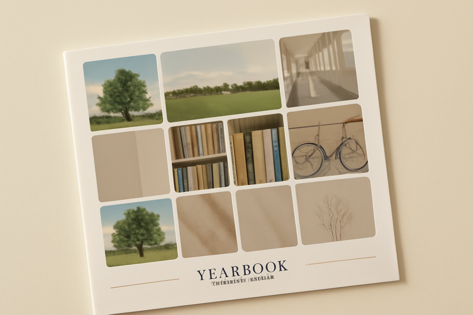 Yearbook page with a rounded photo grid and a merged hero panel