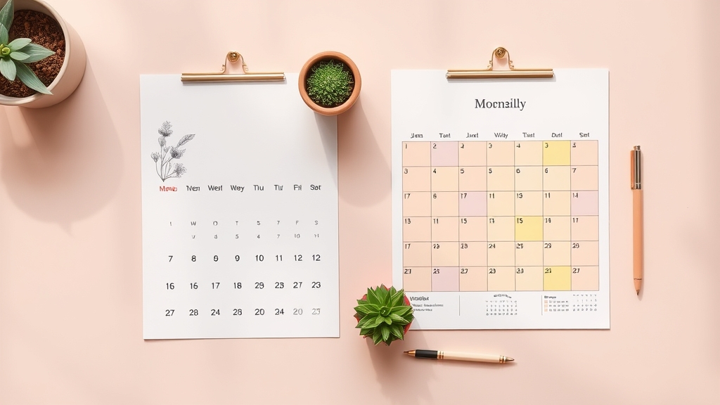 Two monthly calendars side by side — a Canva-style template and a generated grid