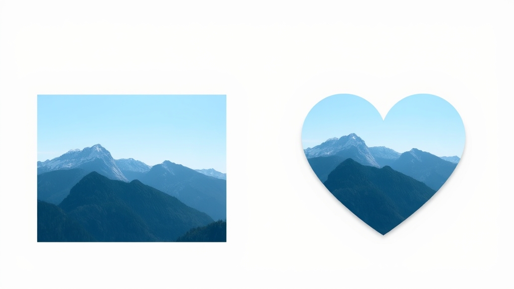 A rectangular photo next to the same photo cropped into a heart shape