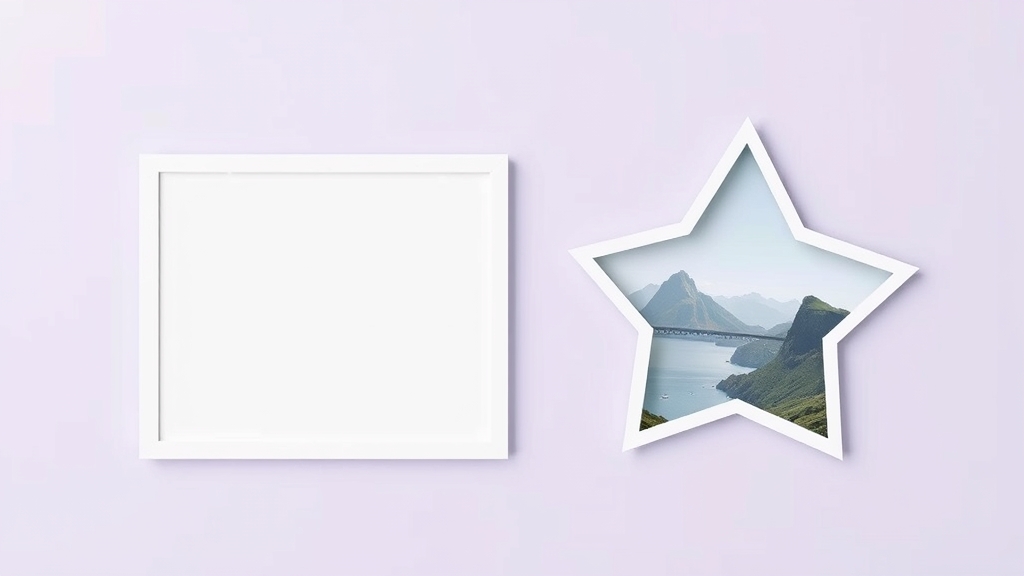 A plain rectangular Canva frame beside a custom star-shaped frame filled with a landscape photo