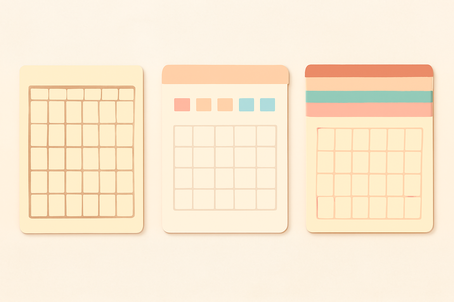 Three monthly calendar layouts side by side