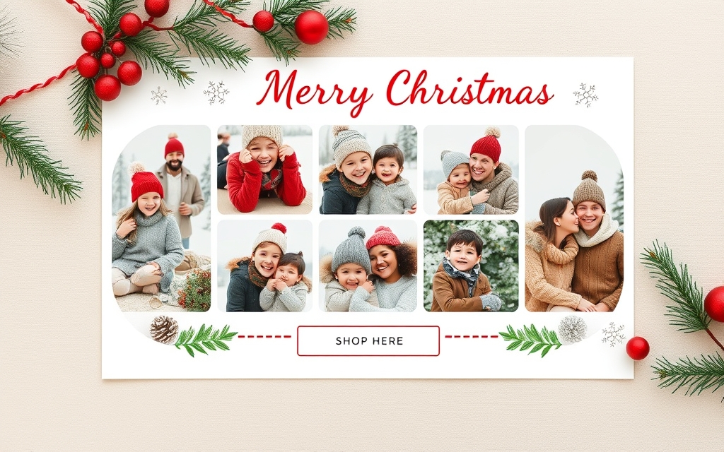 A Merry Christmas family photo collage card layout