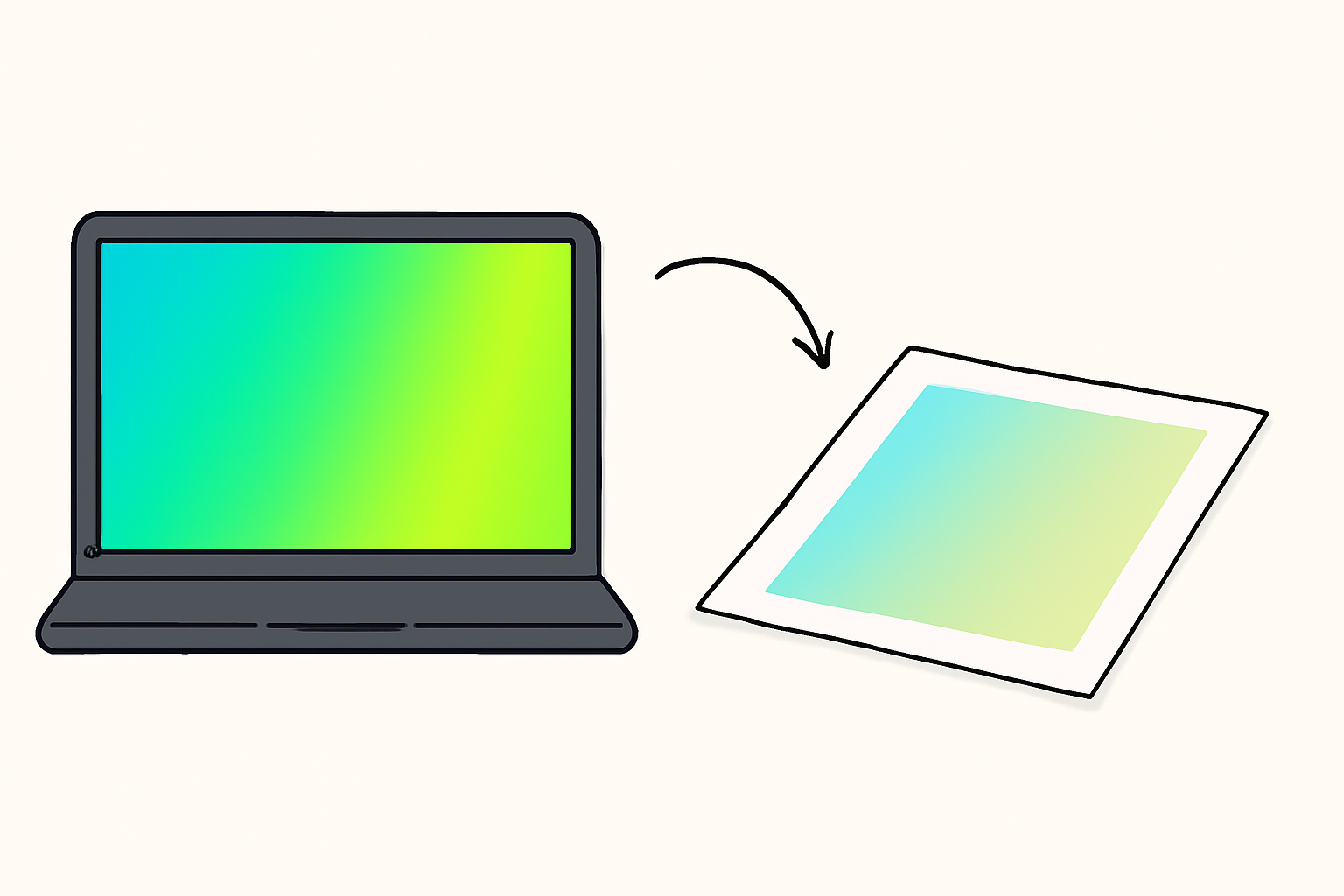 The same gradient on screen and printed on paper