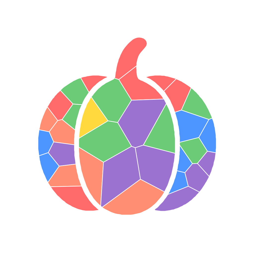 Easy difficulty: the same pumpkin cut into 33 large mosaic pieces