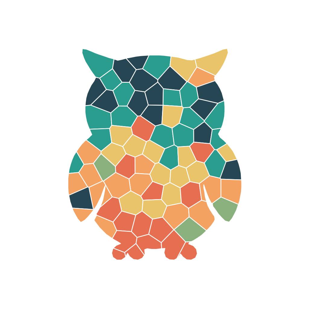 A 78-piece owl mosaic sticker sheet in forest colours