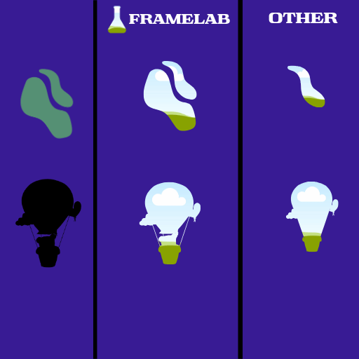 Same source shapes fed into two Canva frame makers — Frames Lab preserves the full frame while the other app loses objects and detail