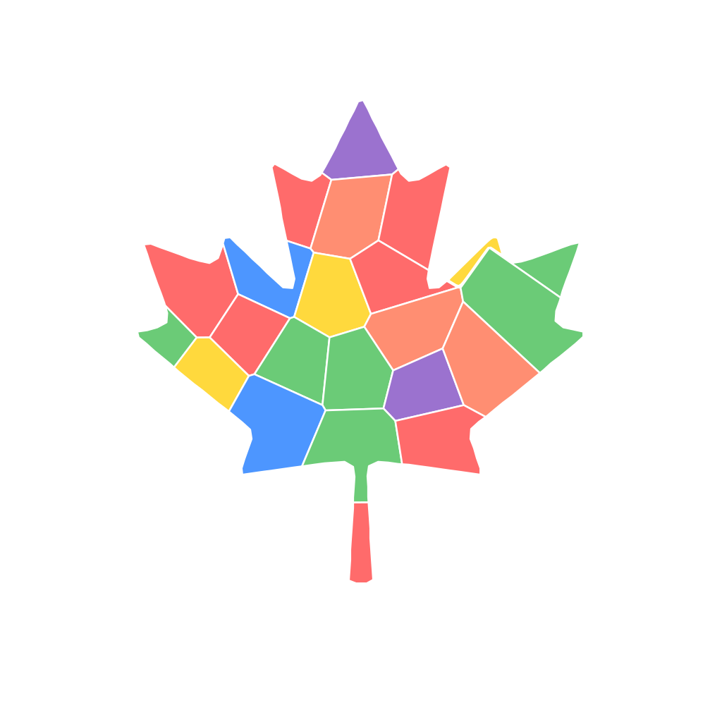 Maple leaf mosaic sticker made of 23 coloured pieces
