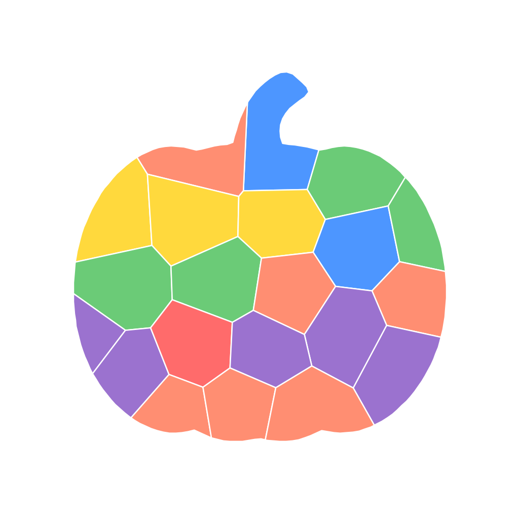 Jack-o-lantern mosaic sticker split into 21 coloured pieces on the easy setting