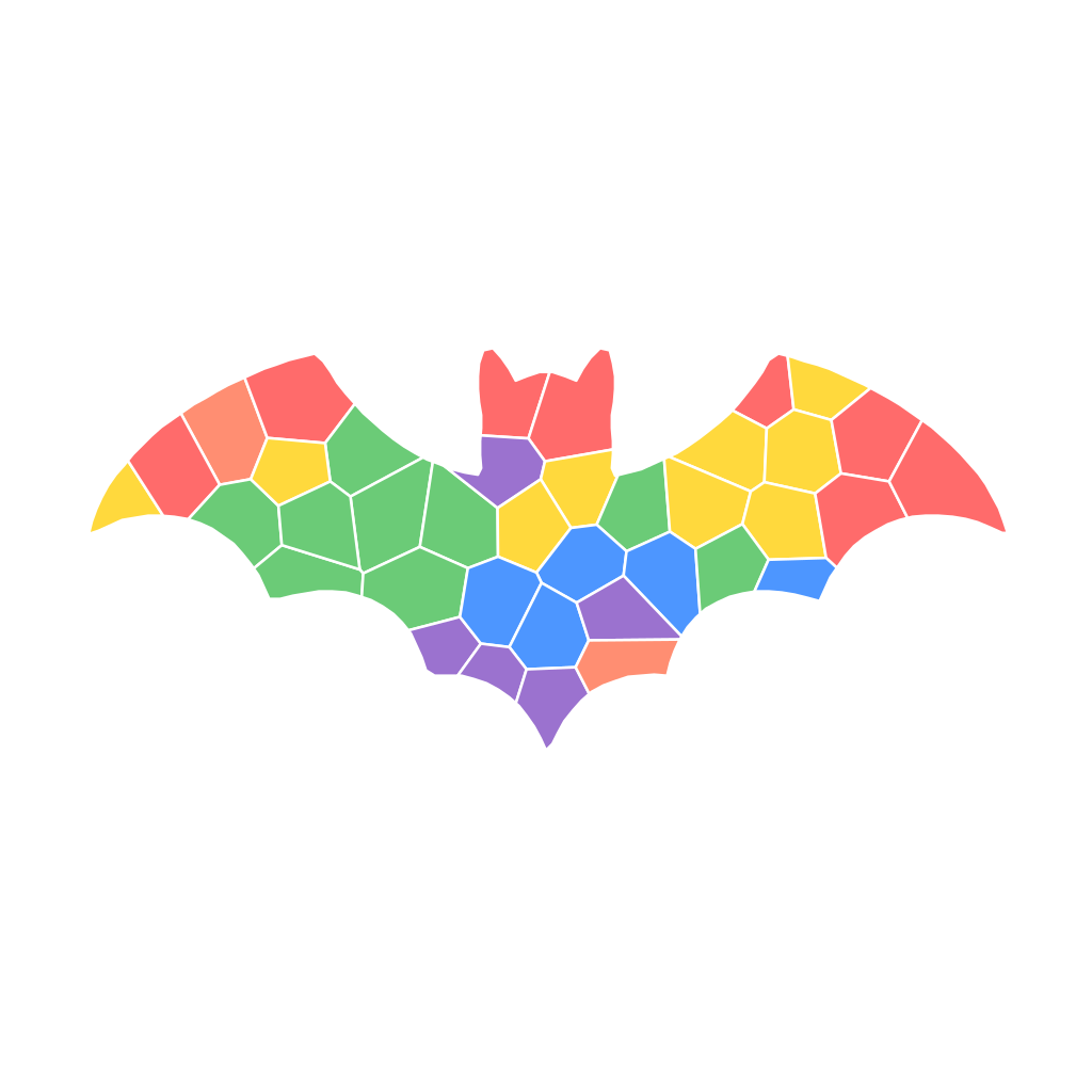 Bat mosaic sticker split into 38 coloured pieces on the hard setting