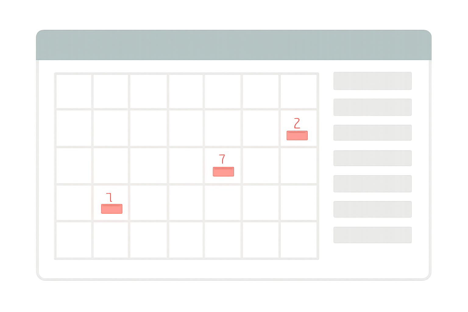 Diagram of a month grid with a colored header bar, highlighted birthday dates and a side list of names