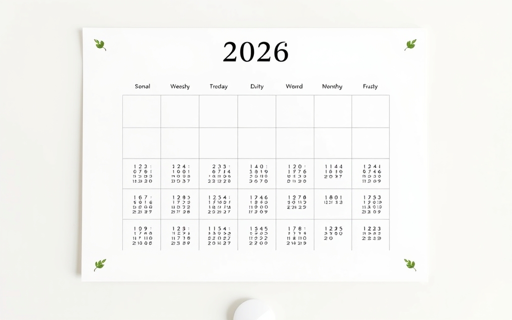 A clean printable 2026 monthly calendar page in a minimalist Scandinavian style