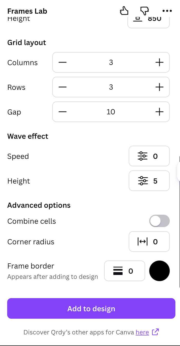 Frames Lab grid wave and advanced options