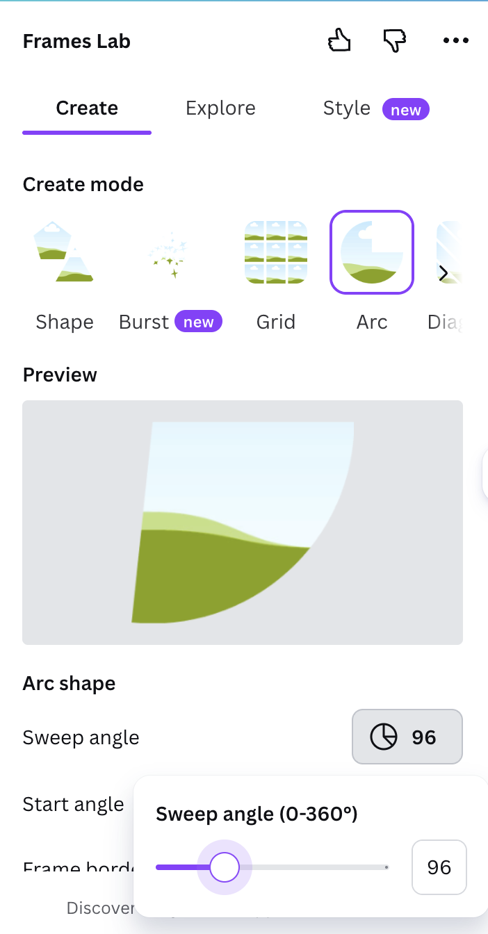 Frames Lab arc mode in Canva