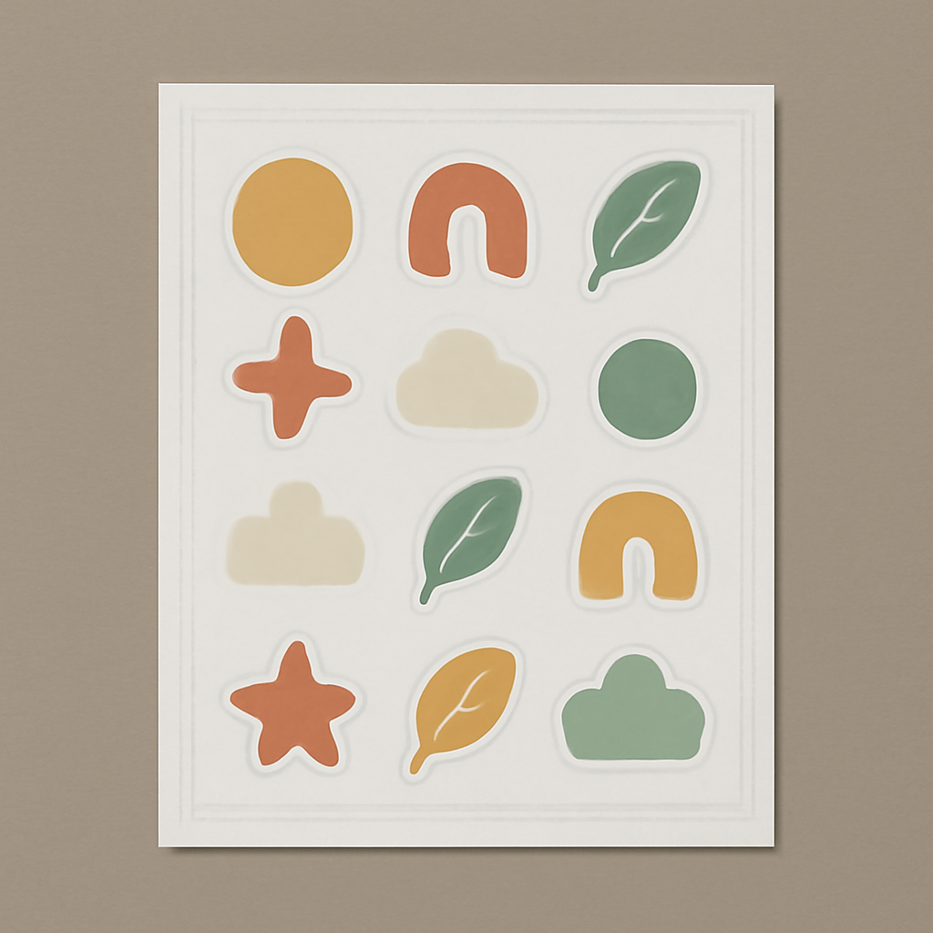 A Letter-size sticker sheet with a grid of stickers inside a dashed safe margin