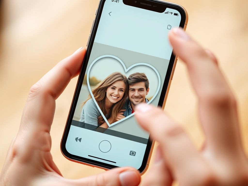 Adjusting a photo inside a heart frame on a phone