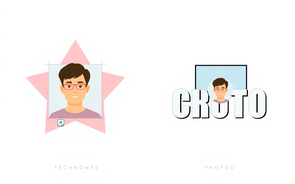 A photo filling a star-shaped frame next to a photo cropped inside letters