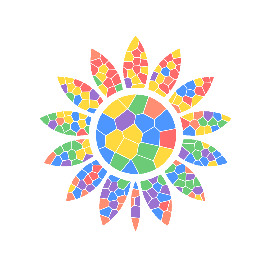 Sunflower mosaic sticker with 220 colored pieces on hard difficulty