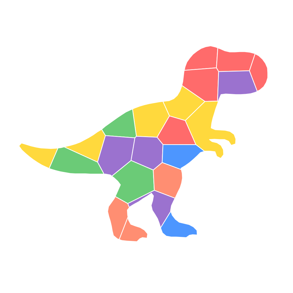 22-piece T-Rex mosaic sticker in a vibrant palette after tessellation