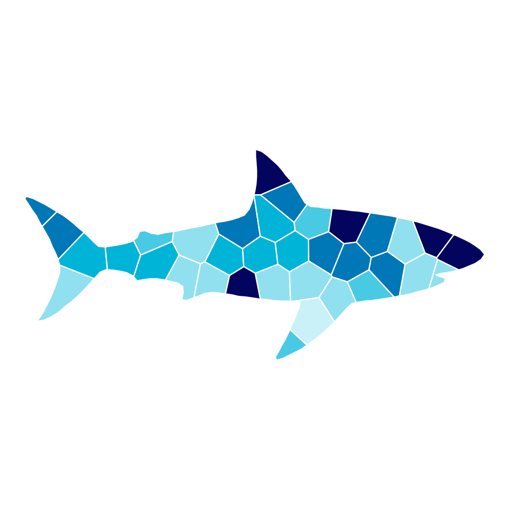 35-piece great white shark mosaic sticker in an ocean palette