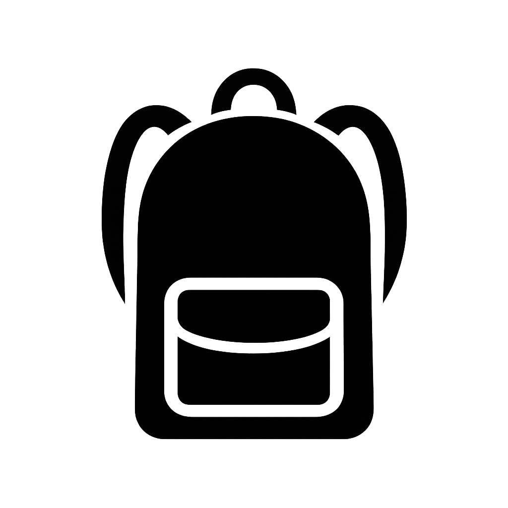 Plain black silhouette of a school backpack before it is cut into mosaic pieces