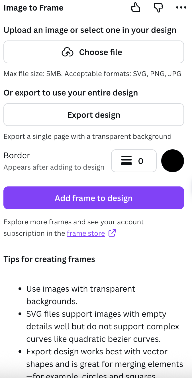 Uploading a source image in the Image to Frame panel