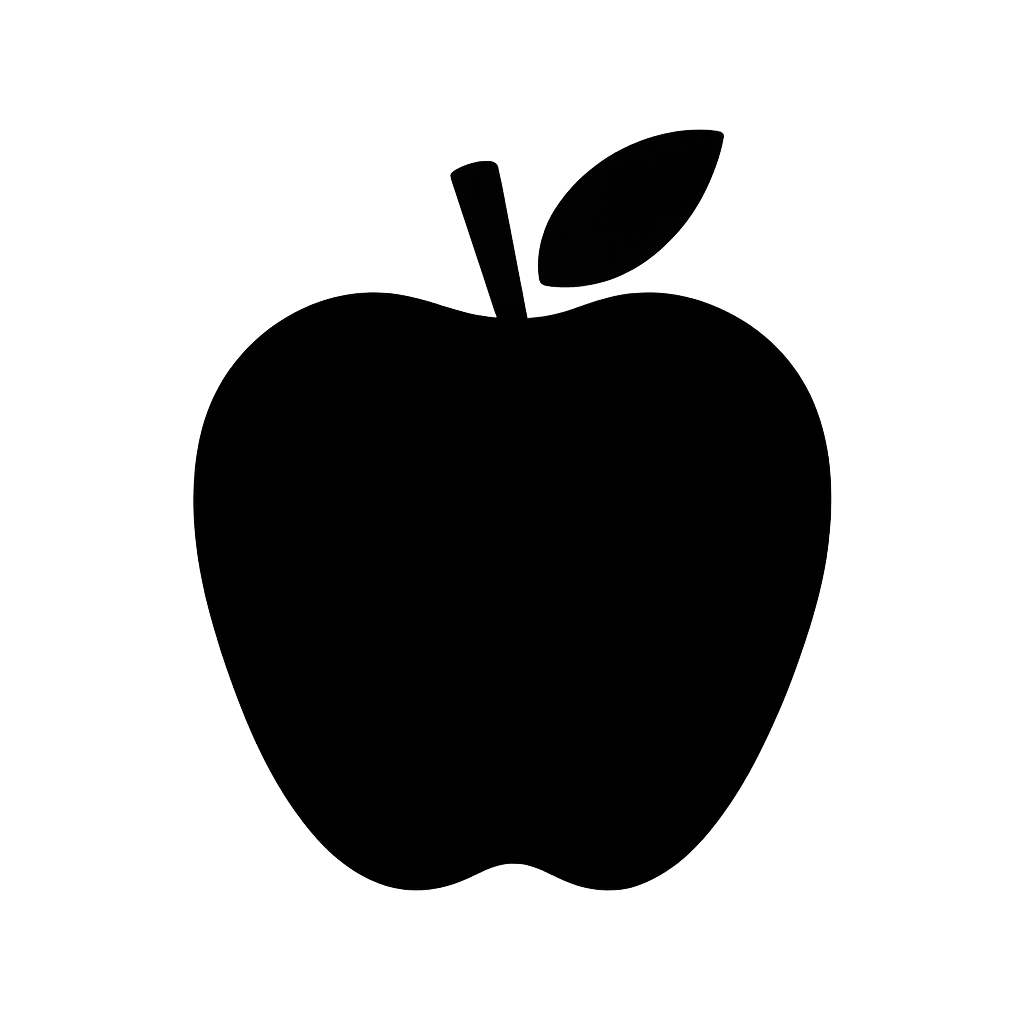 Plain black apple silhouette before it is cut into mosaic pieces