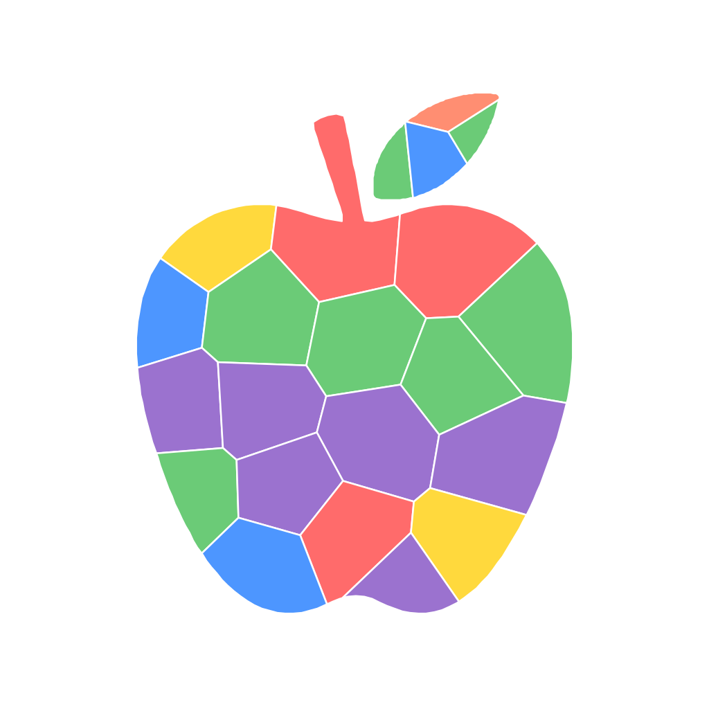The same apple as a 22-piece mosaic sticker template in a vibrant palette
