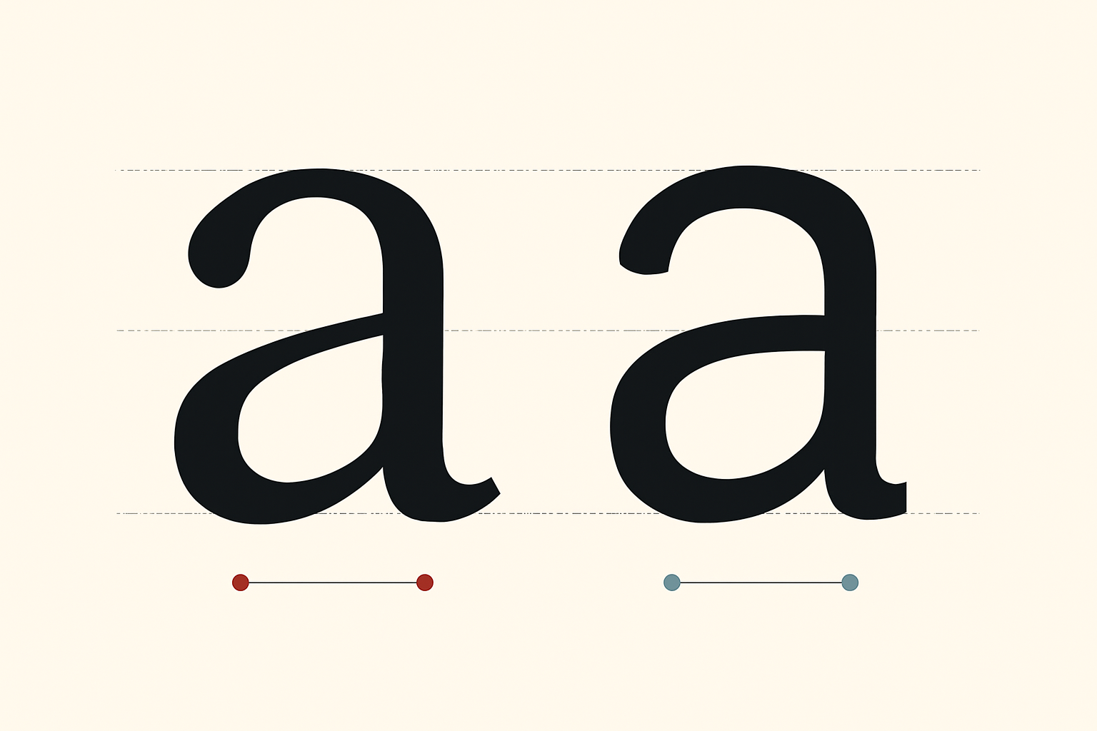 Anatomy comparison: a high-contrast serif letter next to an even-weight sans serif letter on shared baseline guides
