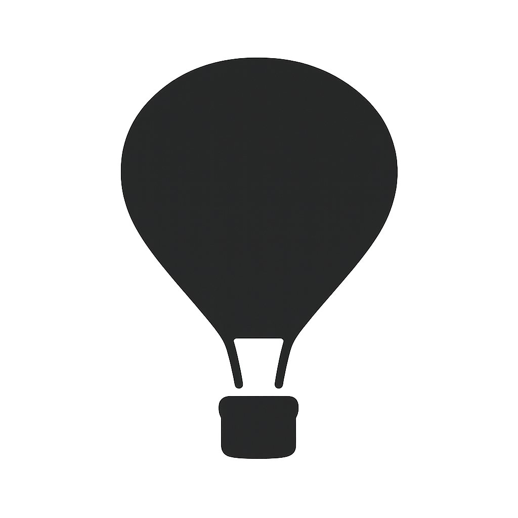 Plain black silhouette of a hot air balloon with a basket, before it is cut into mosaic pieces