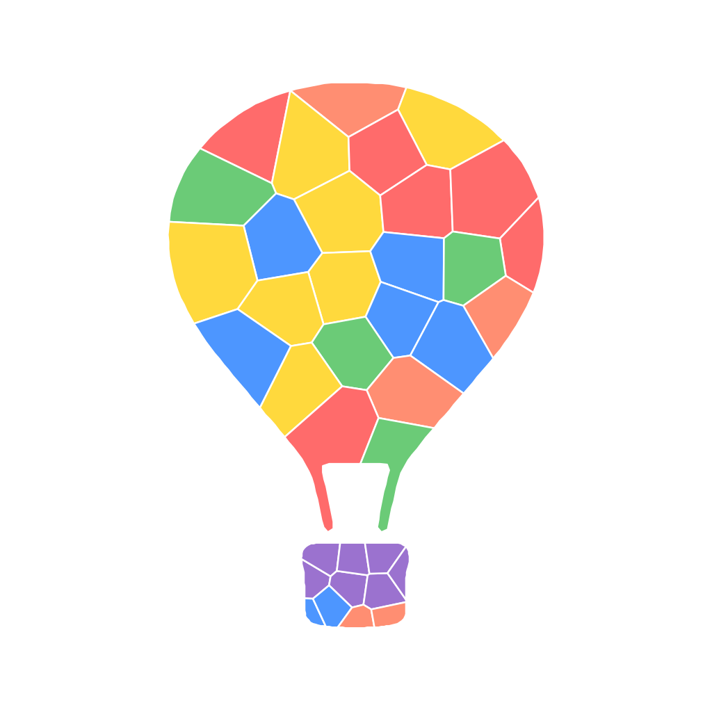 Hot air balloon mosaic sticker made of 36 colored pieces in a vibrant palette