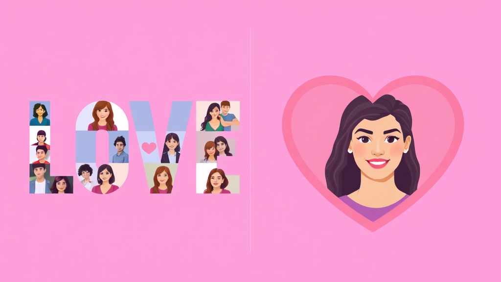 On the left the word LOVE with each letter filled with a different photo; on the right a heart shape filled with one portrait