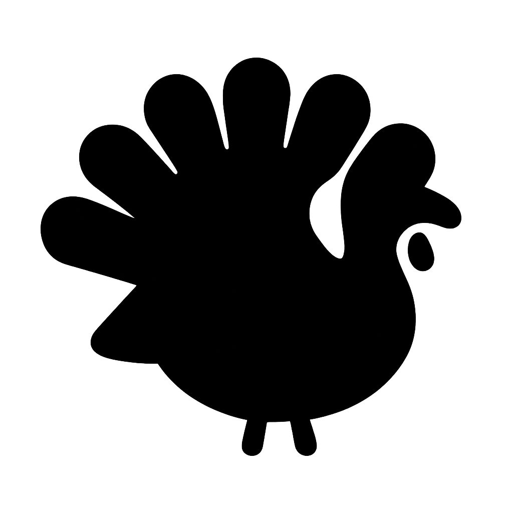 Before: plain black turkey silhouette, the raw shape before it is split into pieces