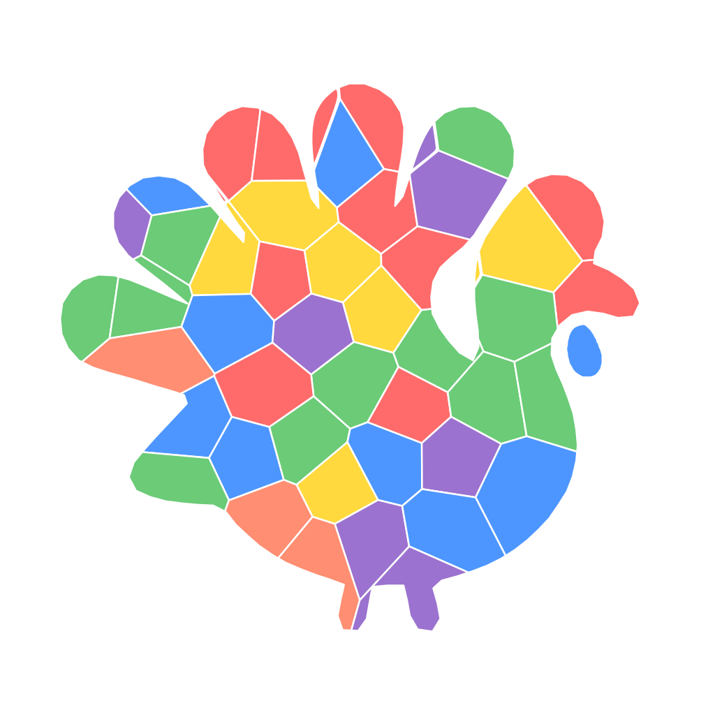 After: the same turkey as a 49-piece mosaic sticker in a vibrant palette