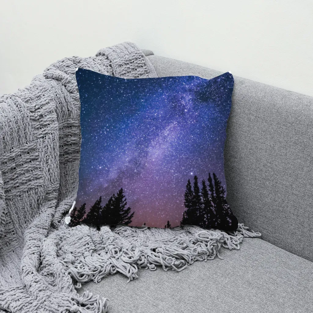MockupPress render: starry night sky design on a sofa pillow with real fabric folds