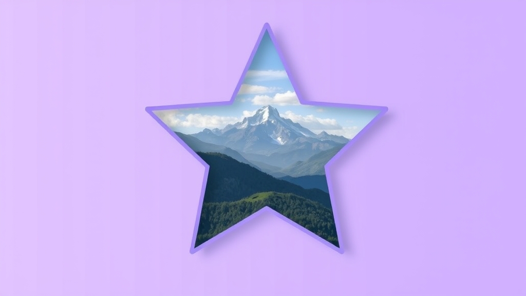 A mountain landscape photo clipped inside a star shape — a clipping mask