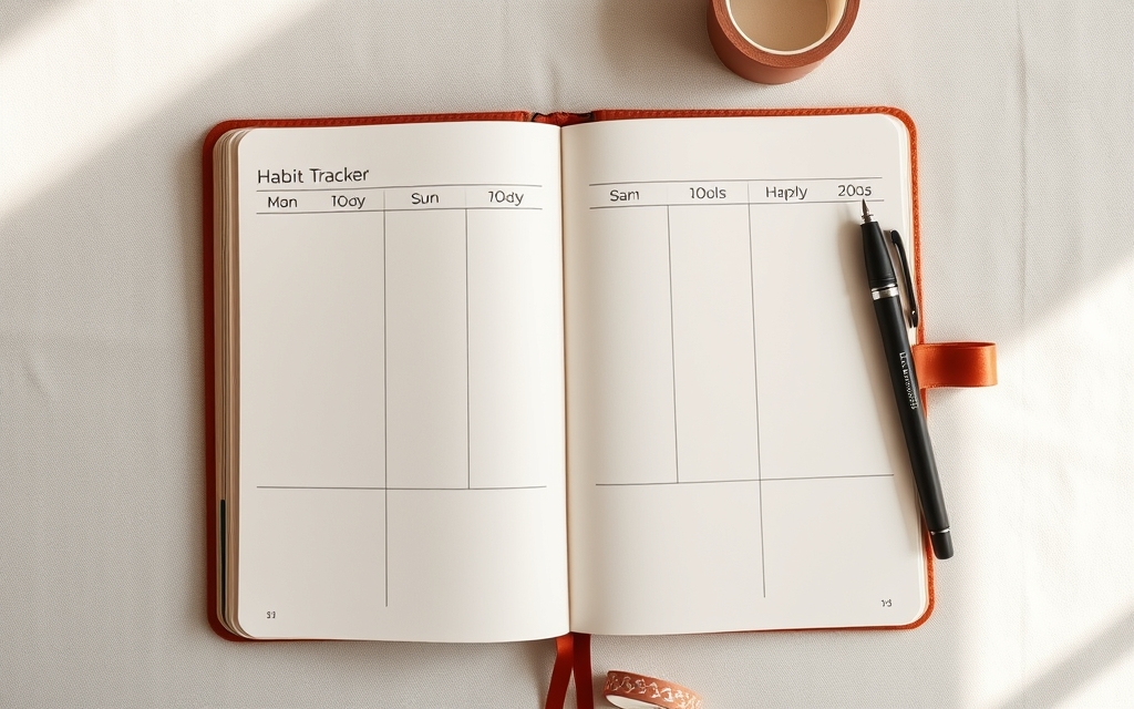 Weekly habit tracker spread in an open planner notebook