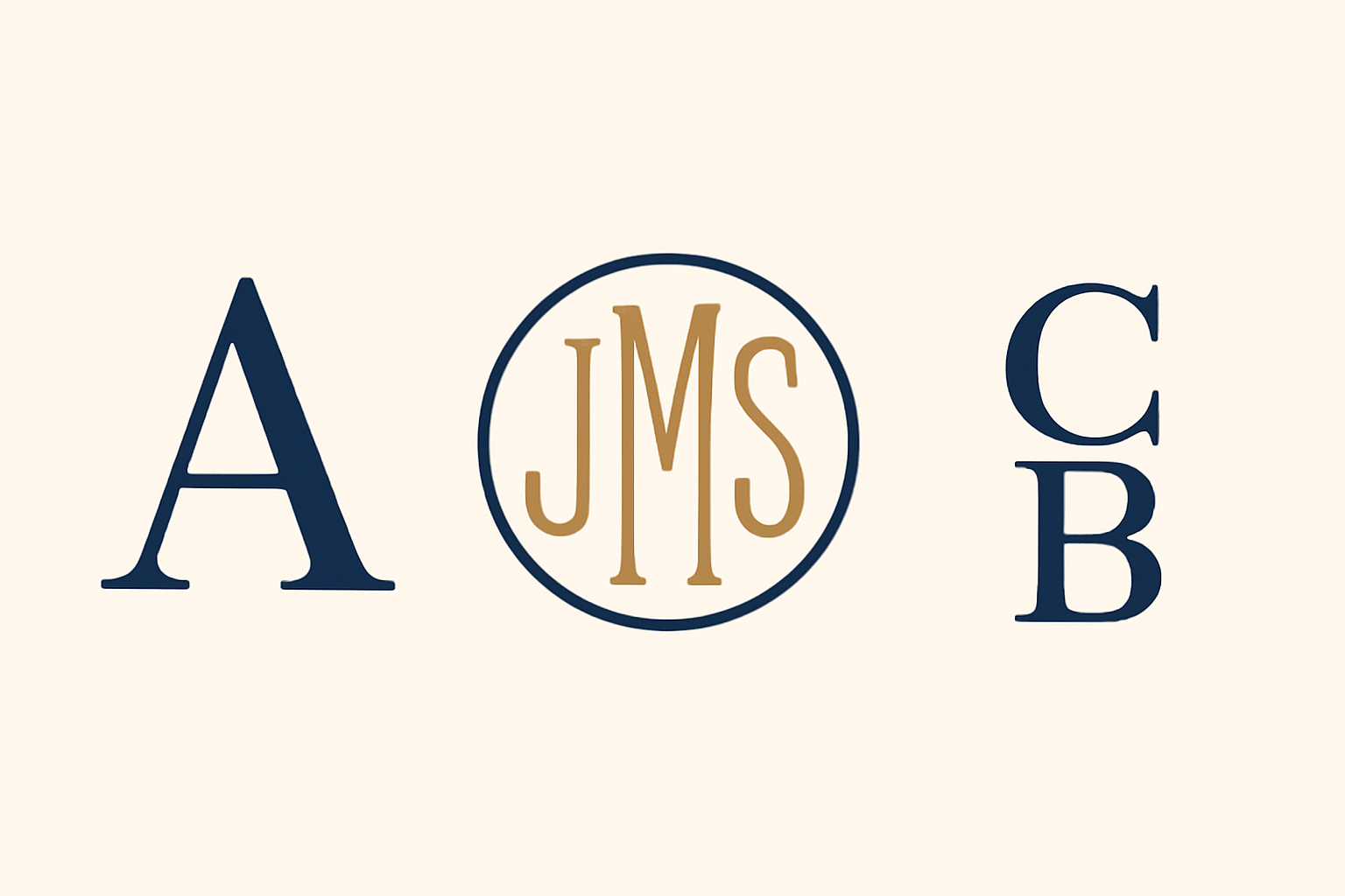 Three monogram styles: single initial, three-letter circle monogram, and stacked pair