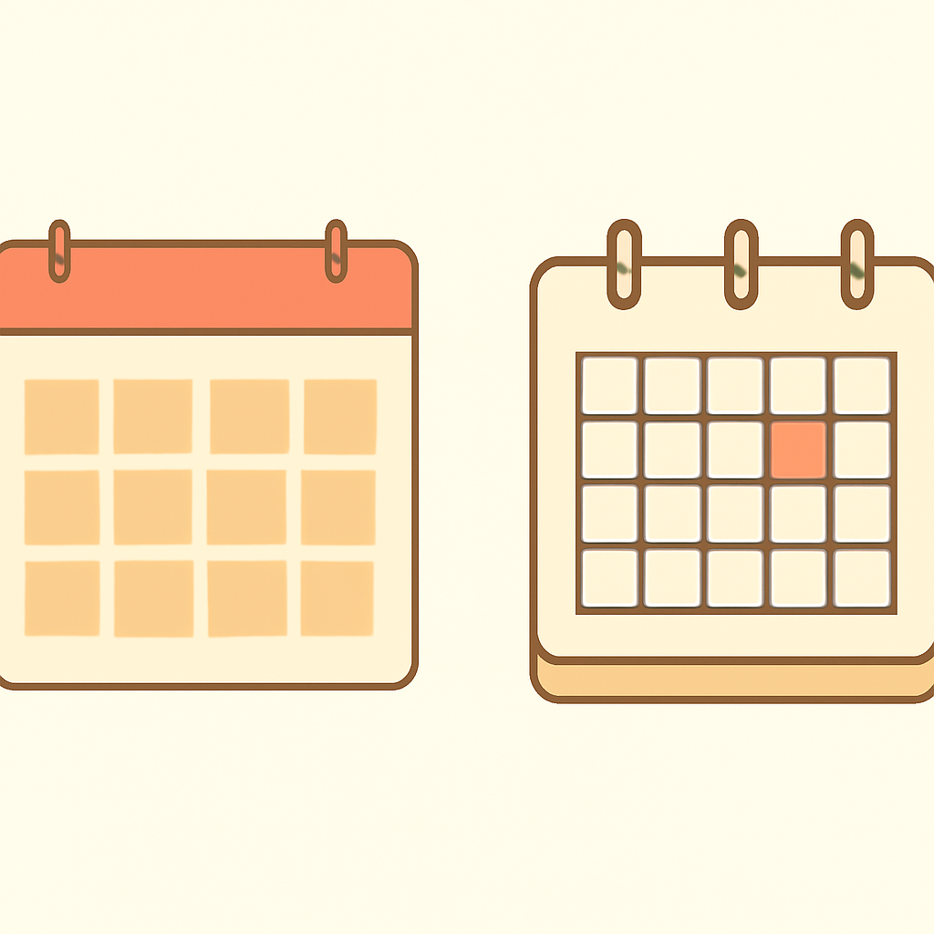 Dated yearly calendar beside a reusable perpetual calendar grid