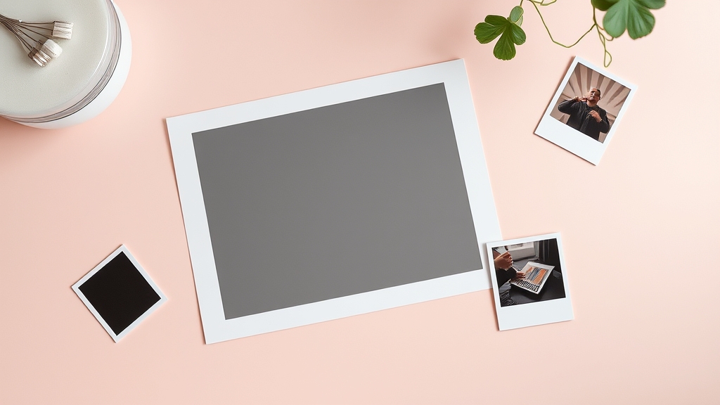 Photo with a thick white decorative border on a pastel desk