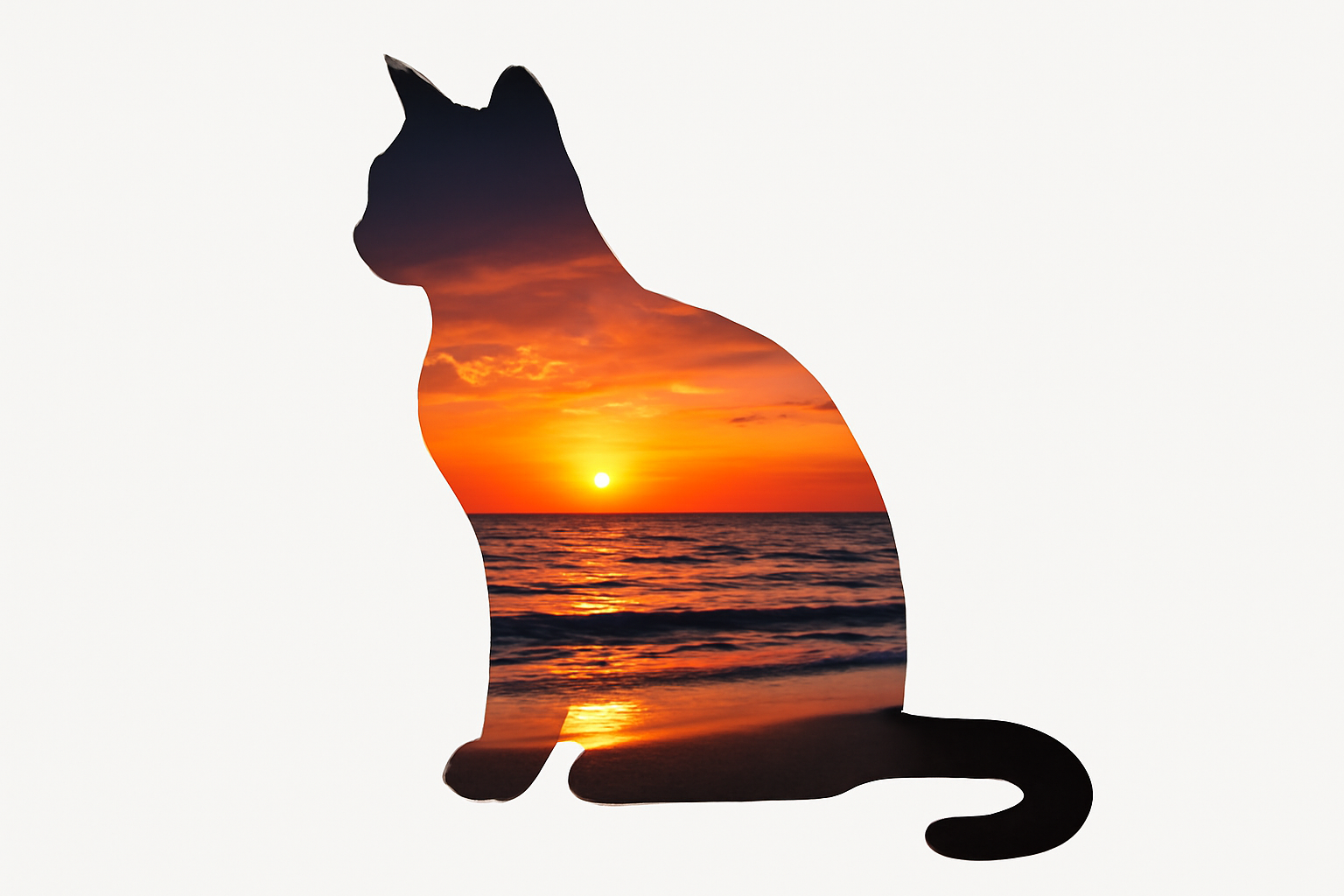 A sunset beach photo showing only inside a cat silhouette