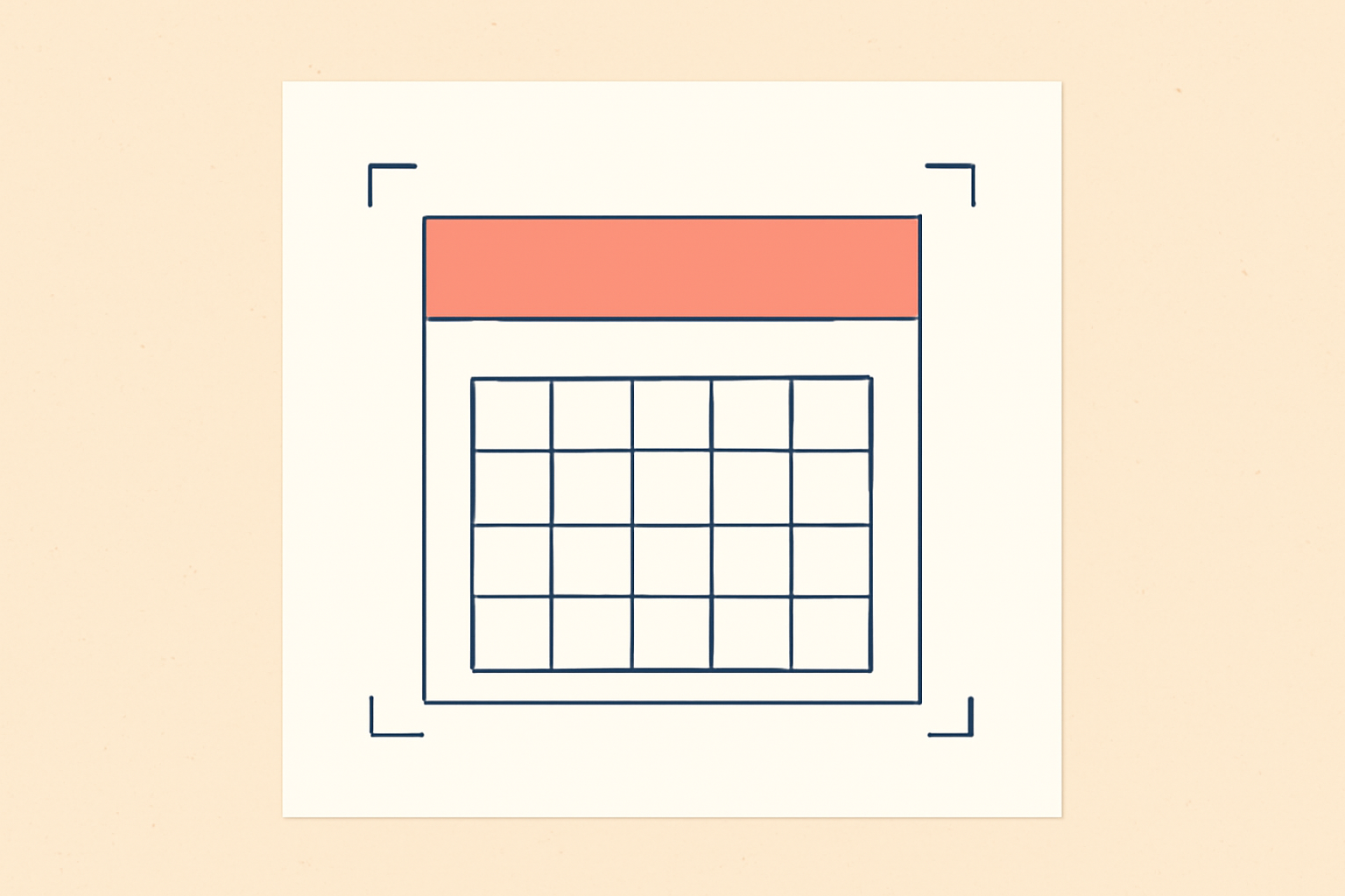 A printed calendar page on a sheet of paper with corner crop marks and a dashed cut line around it